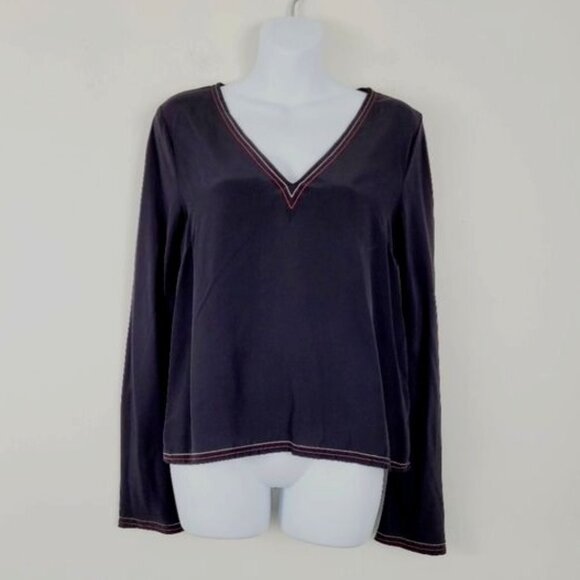 Madewell Black 100% Silk Contrast stitch Blouse Size S - Picture 2 of 7